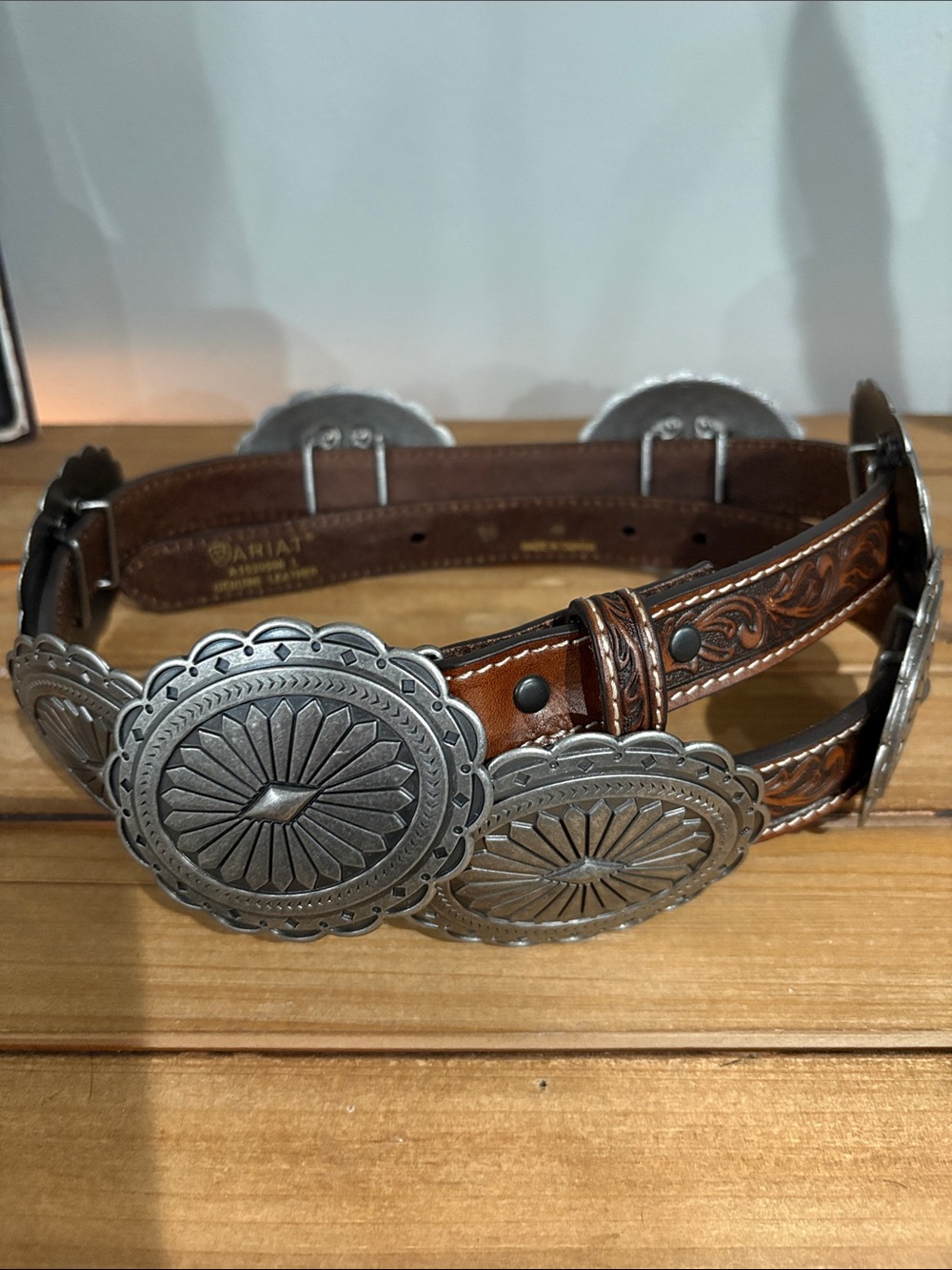Ariat Brown Leather Belt with Silver Conchos